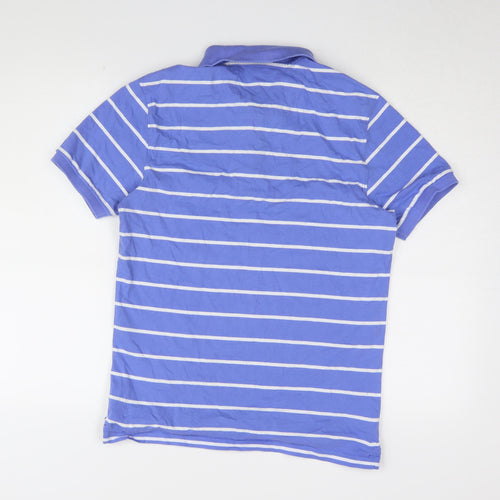 Marks and Spencer Men's Blue Striped Polo - Size S