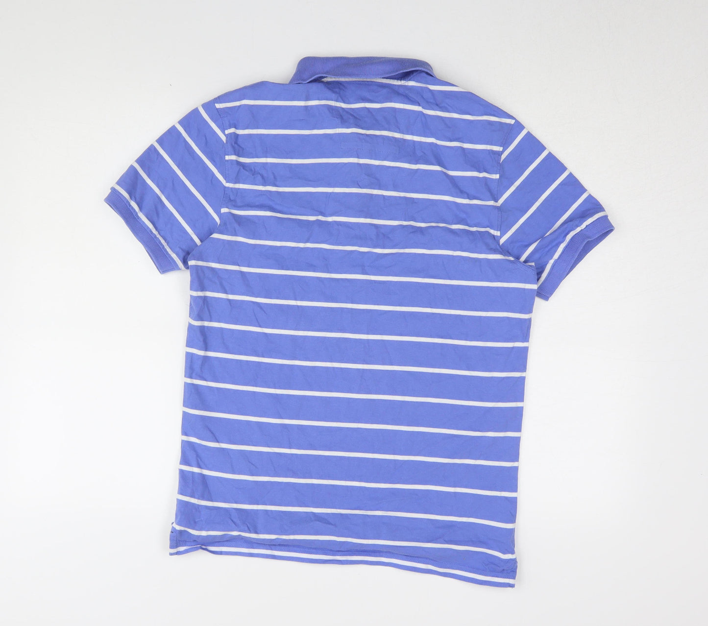 Marks and Spencer Men's Blue Striped Polo - Size S