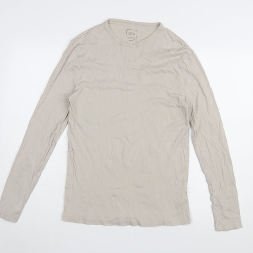 River Island Men's Beige Slim Fit Long Sleeve T-Shirt