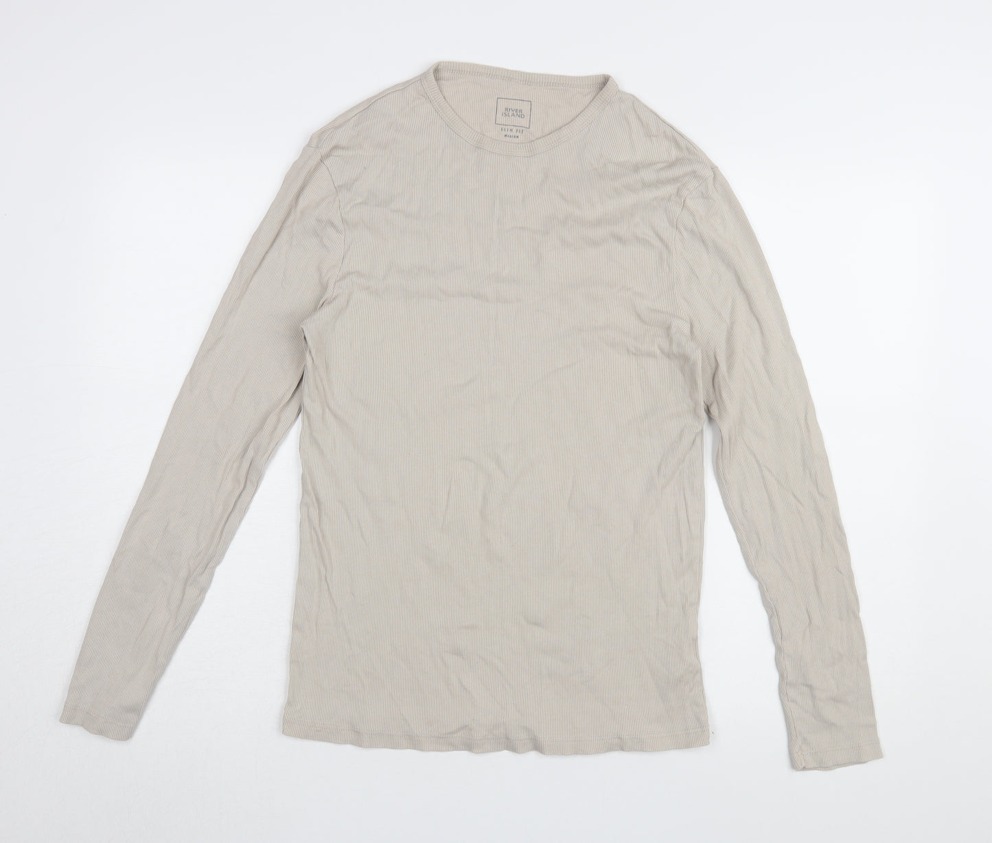 River Island Men's Beige Slim Fit Long Sleeve T-Shirt