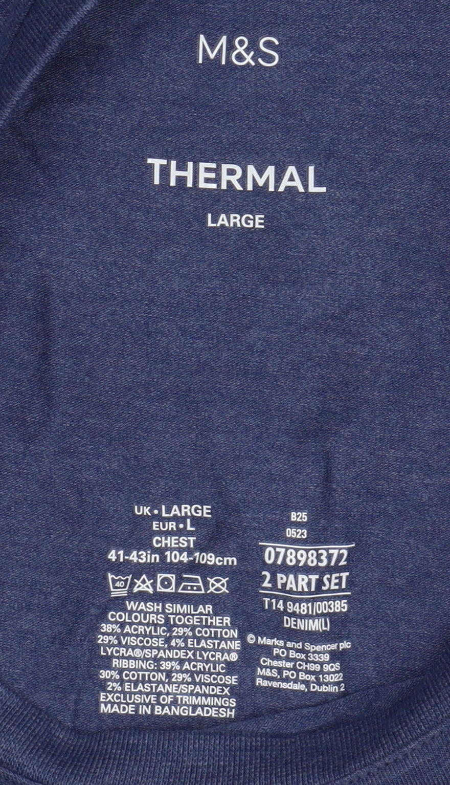 Marks and Spencer Men's Blue L Thermal T-Shirt