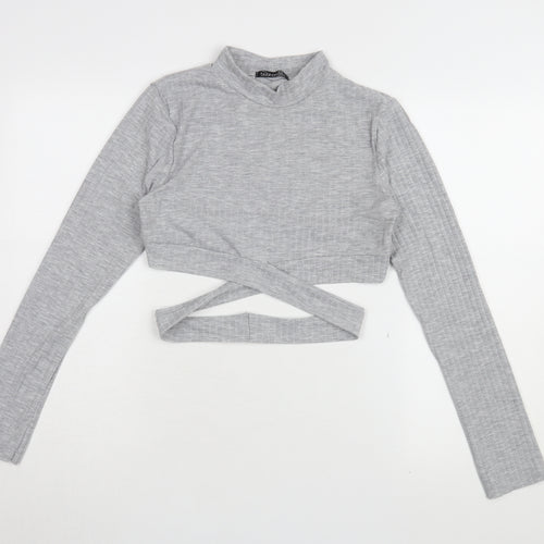 Boohoo Women's Grey Cropped T-Shirt Size 14 Slim Fit