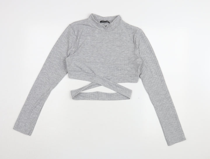 Boohoo Women's Grey Cropped T-Shirt Size 14 Slim Fit