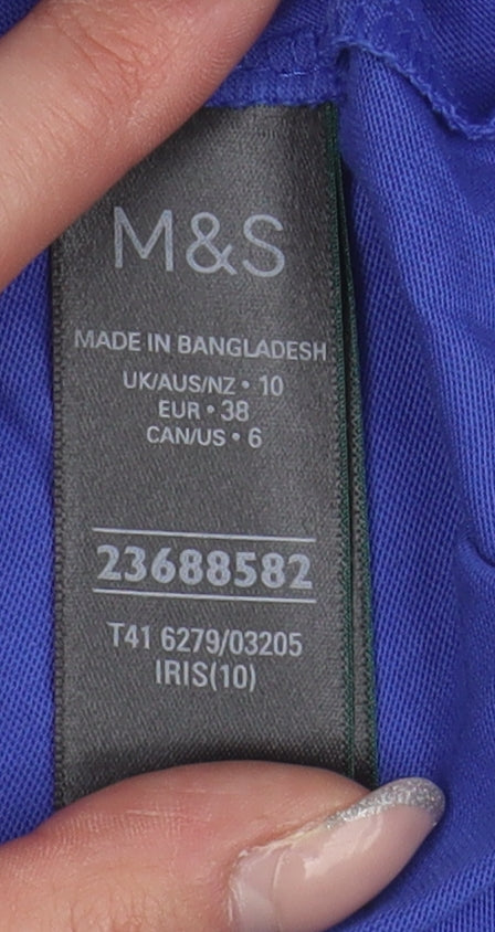 Marks and Spencer Women's Blue Cotton V-Neck T-Shirt Size 10