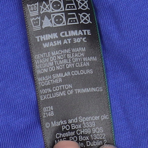 Marks and Spencer Women's Blue Cotton V-Neck T-Shirt Size 10