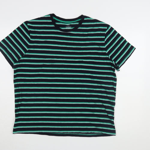 Marks and Spencer Men's Black Striped T-Shirt L