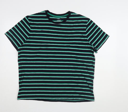 Marks and Spencer Men's Black Striped T-Shirt L