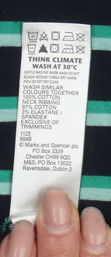 Marks and Spencer Men's Black Striped T-Shirt L