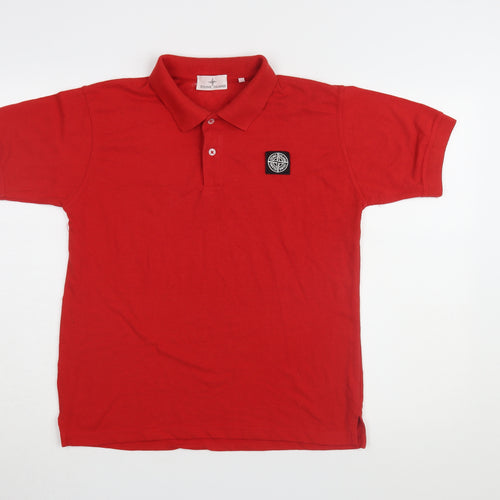 Stone Island Red Men's Polo M Logo Collared Shirt