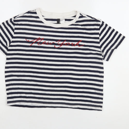 H&M Women's XS Blue Cropped T-Shirt New York Striped