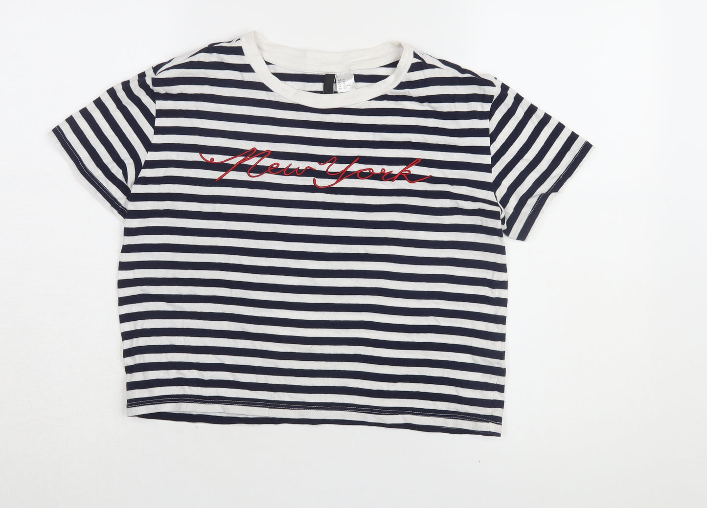 H&M Women's XS Blue Cropped T-Shirt New York Striped