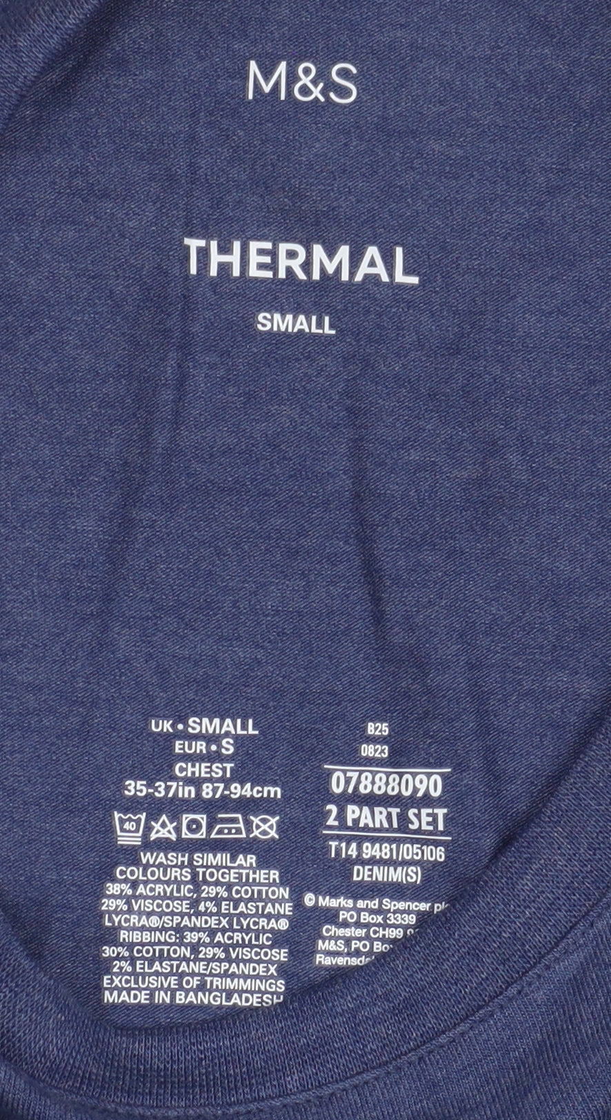 Marks and Spencer Men's Blue Thermal T-Shirt S