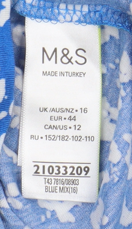 Marks and Spencer Women's Blue Floral Blouse, Size 16