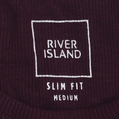 River Island Men's Purple Slim Fit T-Shirt, M, Long Sleeve