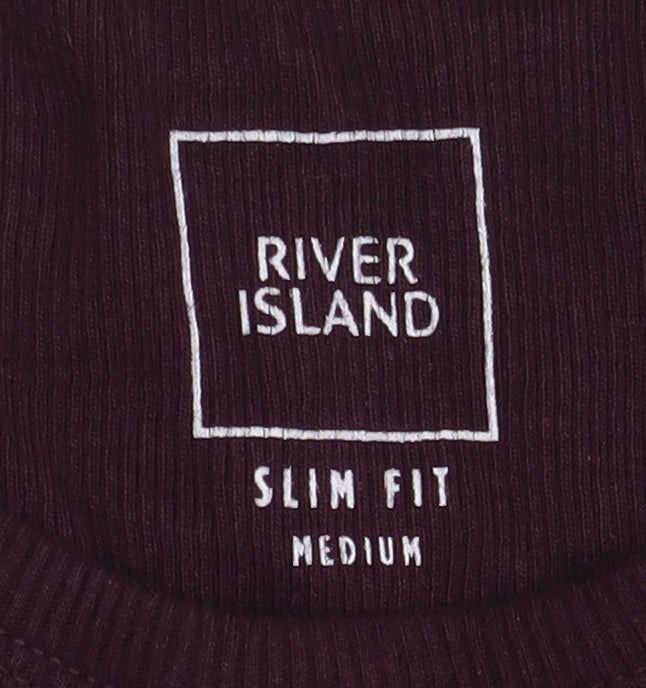 River Island Men's Purple Slim Fit T-Shirt, M, Long Sleeve