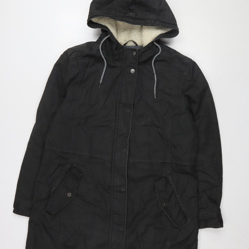 White Stuff Women's Black Parka Coat with Hood, Size 12