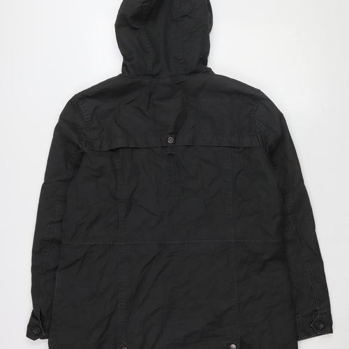 White Stuff Women's Black Parka Coat with Hood, Size 12