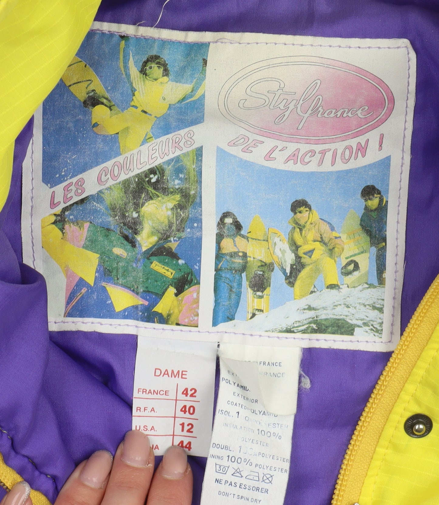 StyFrance Women's Retro Ski Jacket Yellow Size 12