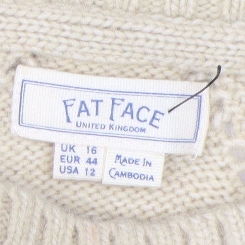 Fat Face Women's Beige Mock Neck Jumper, Size 16