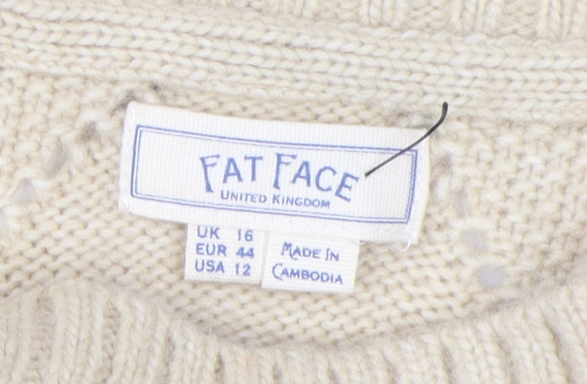 Fat Face Women's Beige Mock Neck Jumper, Size 16