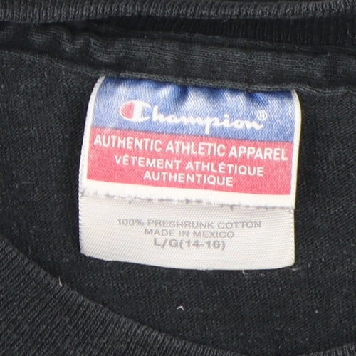 Champion Boys Black T-Shirt, Size L, Logo Short Sleeve Casual