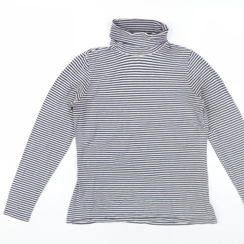 Lands' End Women's Blue Striped Roll Neck Tee S