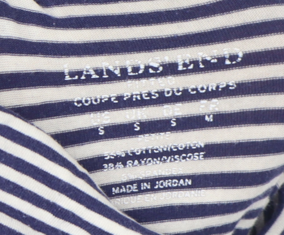 Lands' End Women's Blue Striped Roll Neck Tee S