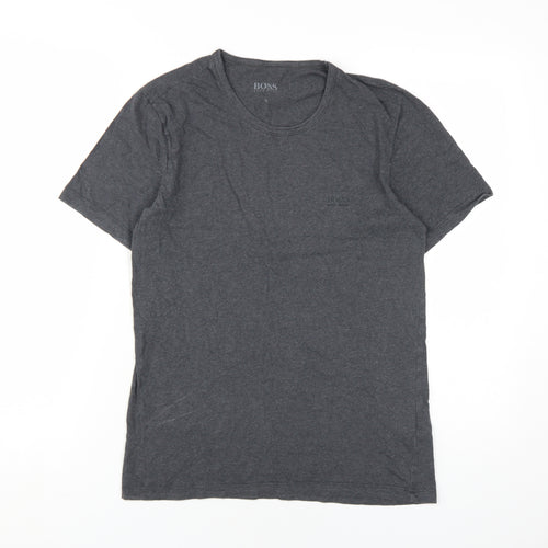 Hugo Boss Men's Grey Cotton T-Shirt, Size S, Logo Accent