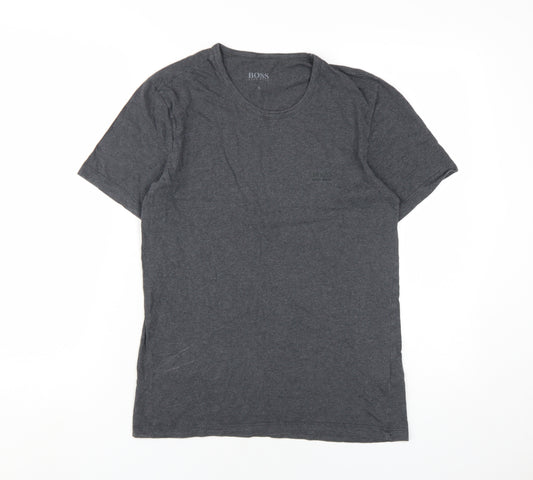 Hugo Boss Men's Grey Cotton T-Shirt, Size S, Logo Accent