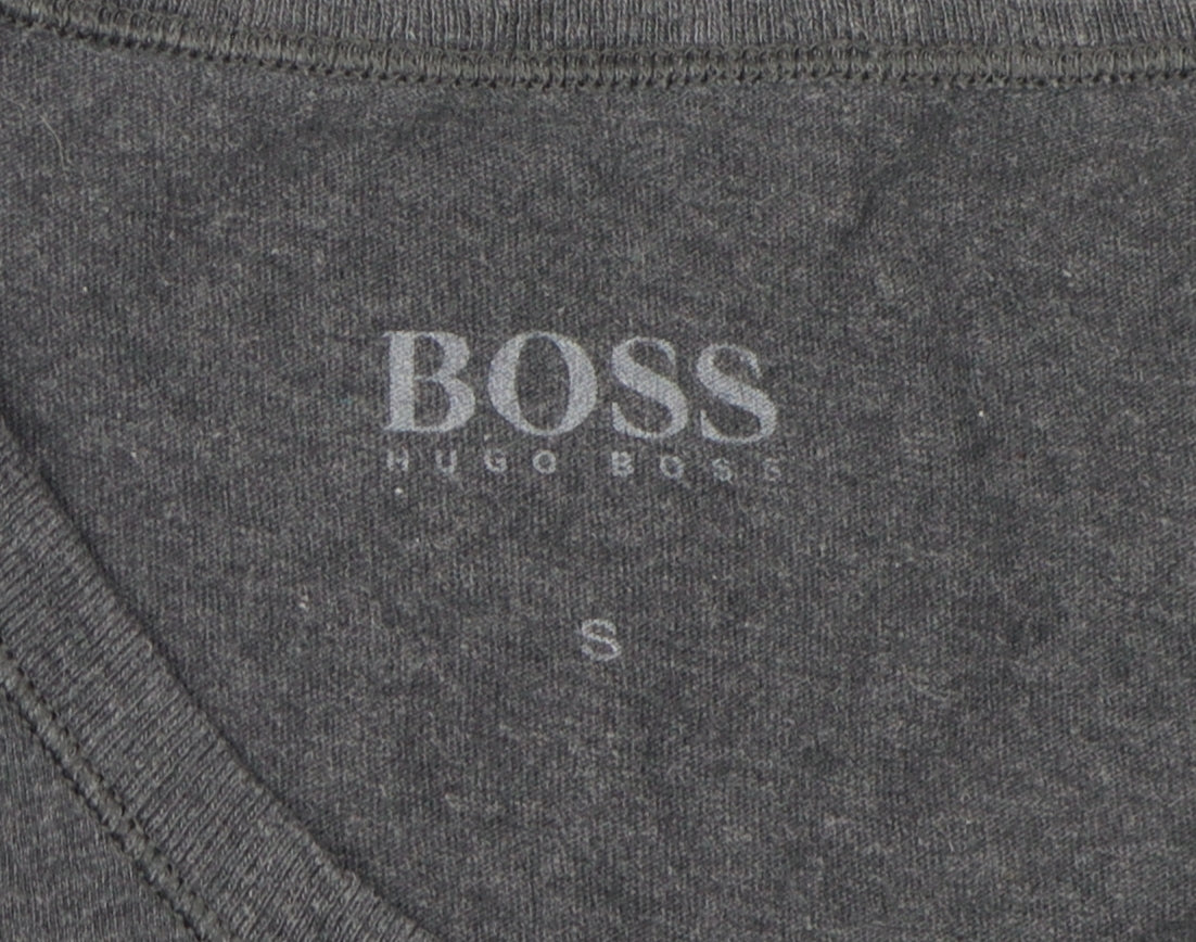 Hugo Boss Men's Grey Cotton T-Shirt, Size S, Logo Accent