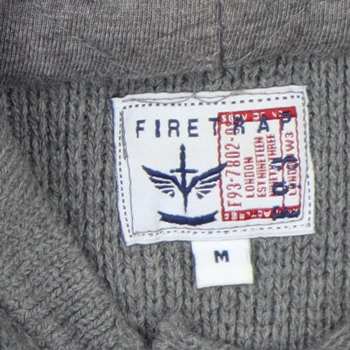 Firetrap Men's Grey Henley Hoodie Size M with Button Accents