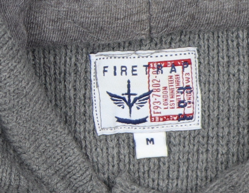 Firetrap Men's Grey Henley Hoodie Size M with Button Accents