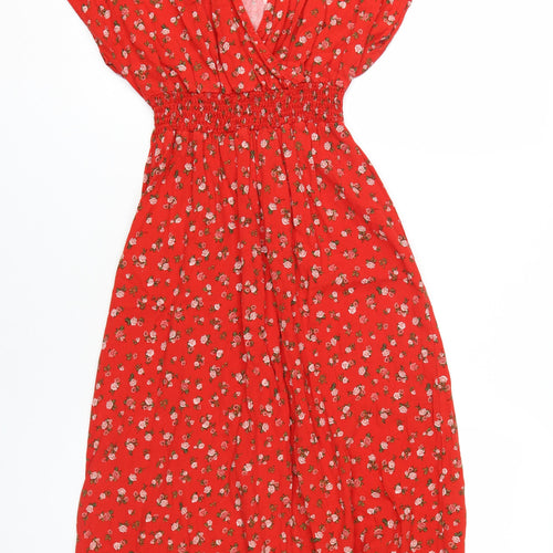 New Look Women’s Red Floral A-Line Midi Dress - Size 12