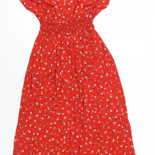 New Look Women’s Red Floral A-Line Midi Dress - Size 12