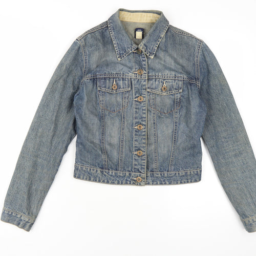 Gap Women's Blue Denim Jacket XS Collared Cropped