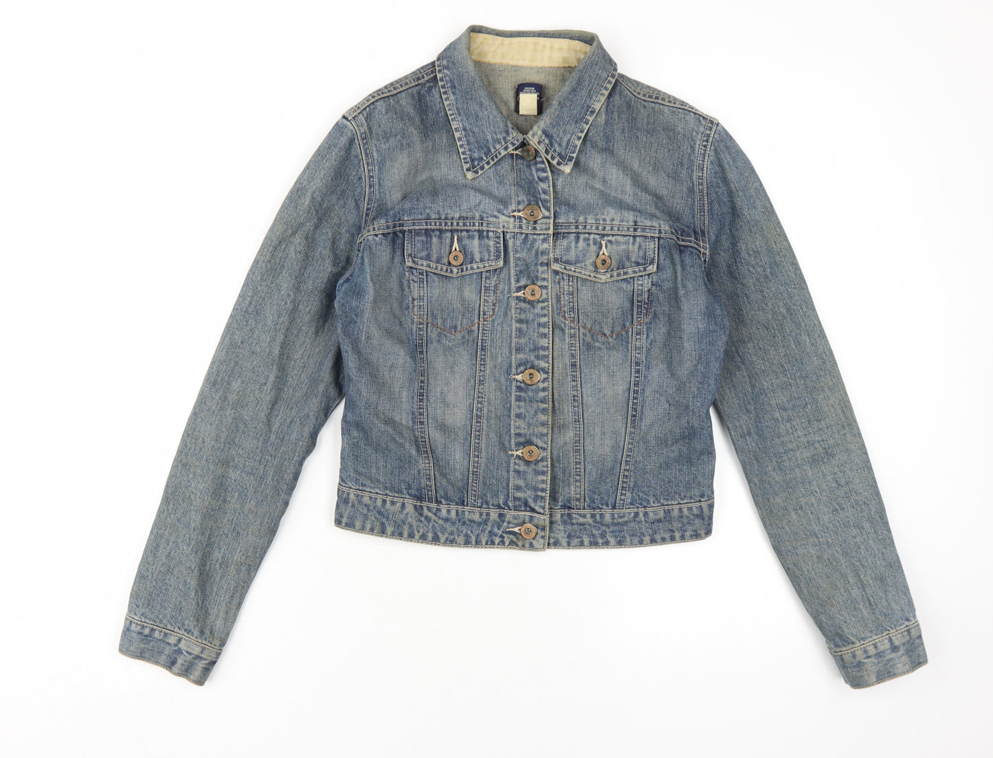 Gap Women's Blue Denim Jacket XS Collared Cropped