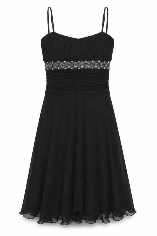 Front view of Select Women's Black Sequin Fit & Flare Dress 12