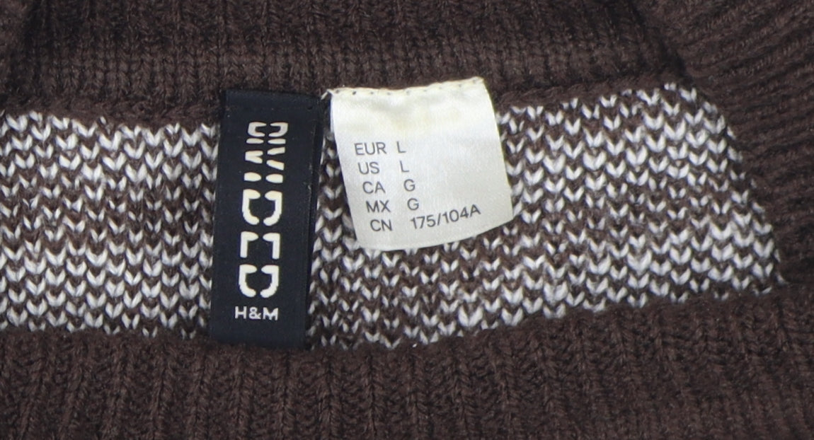 H&M Women's Brown Geometric Mock Neck Jumper L