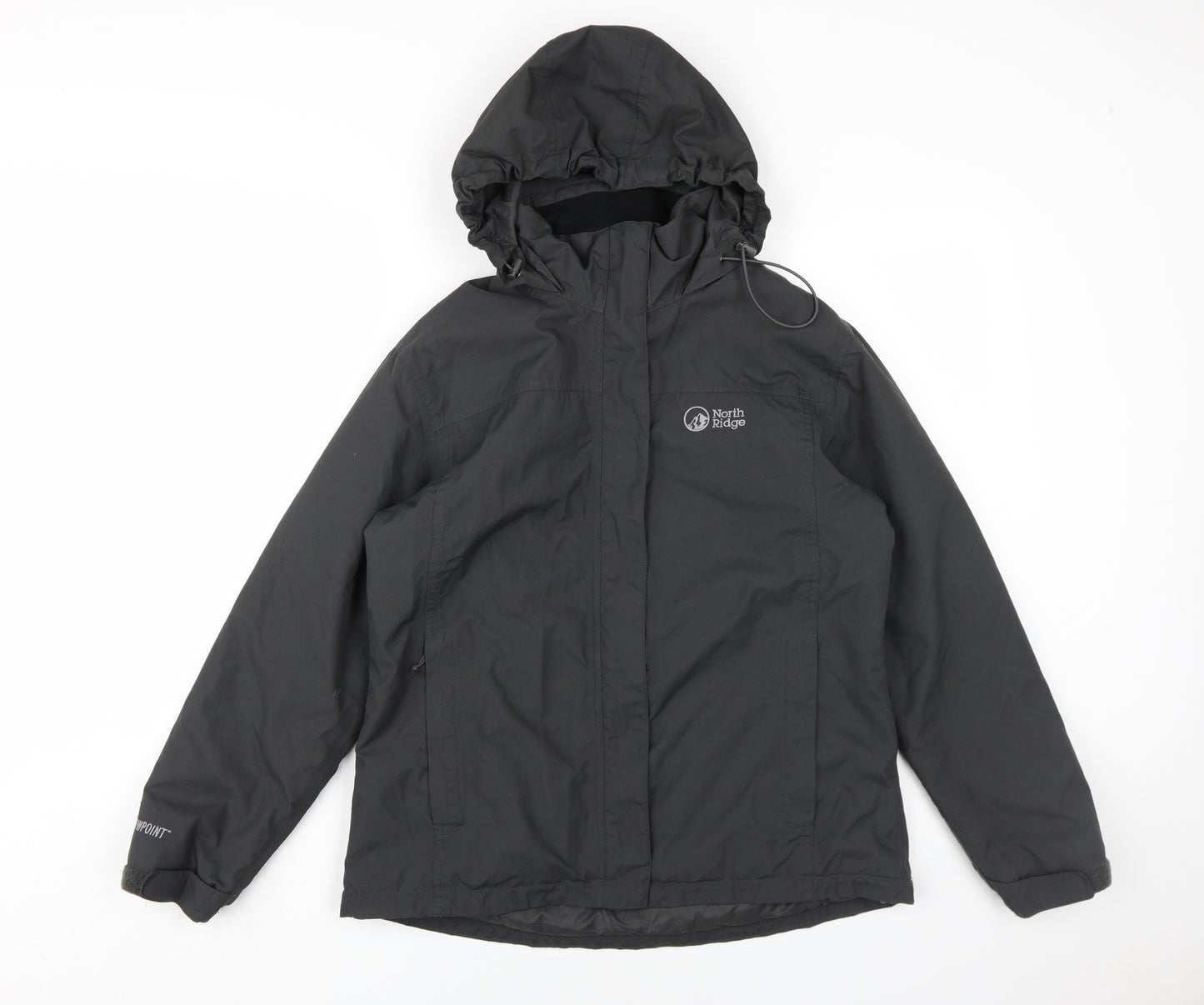 North Ridge Women's Black Hooded Waterproof Jacket, Size 14