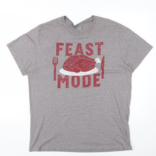 Grey Funny Graphic 'Feast Mode' T-Shirt, Men's Regular L