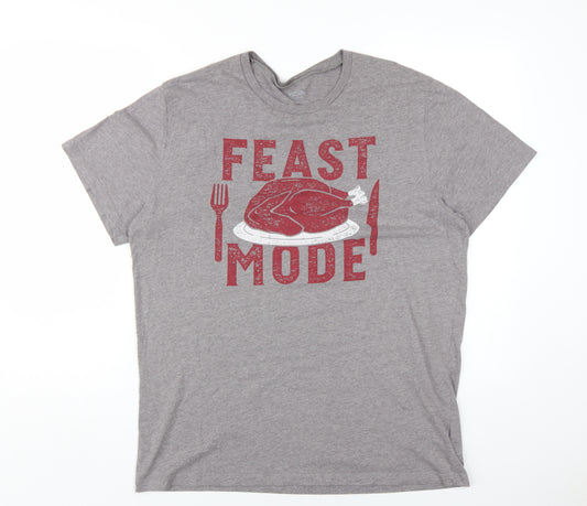 Grey Funny Graphic 'Feast Mode' T-Shirt, Men's Regular L