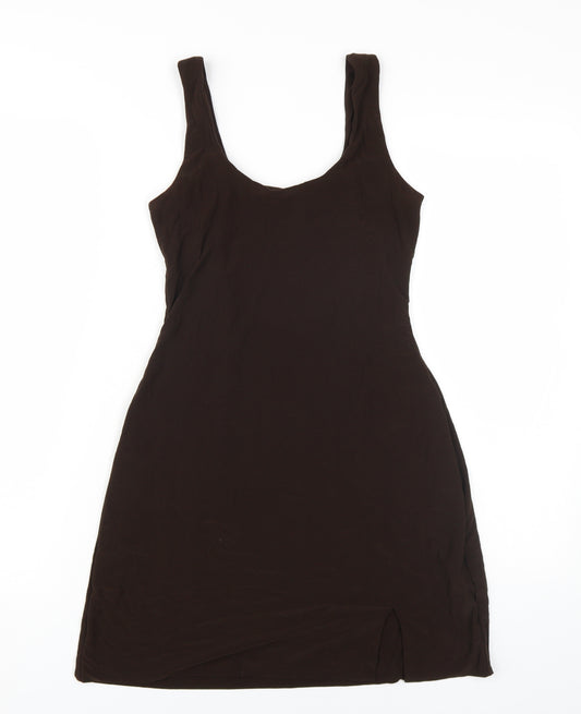 AYM Women's Brown Slip Dress, Size L, Stretch, Scoop Neck