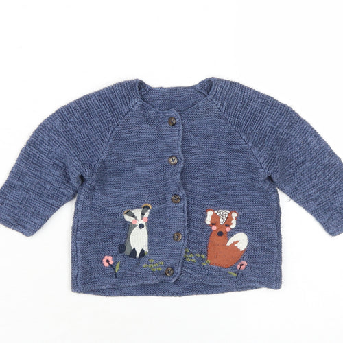 Marks & Spencer Unisex Blue Animal Print Cardigan 6-9 Months