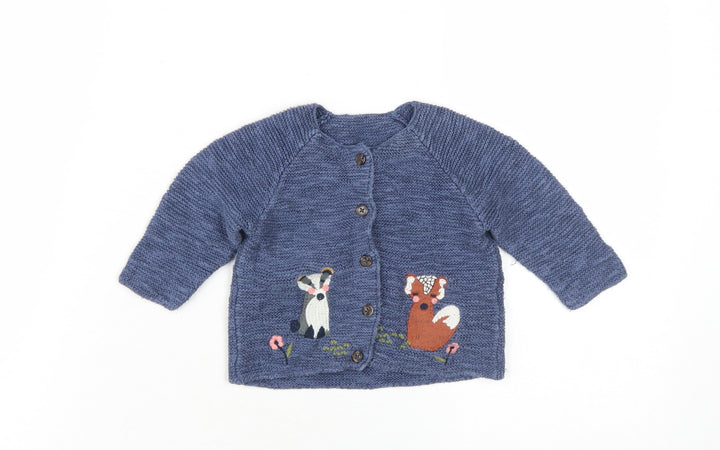 Marks & Spencer Unisex Blue Animal Print Cardigan 6-9 Months