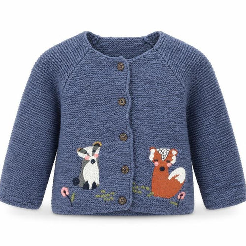Marks & Spencer Unisex Blue Animal Print Cardigan 6-9 Months