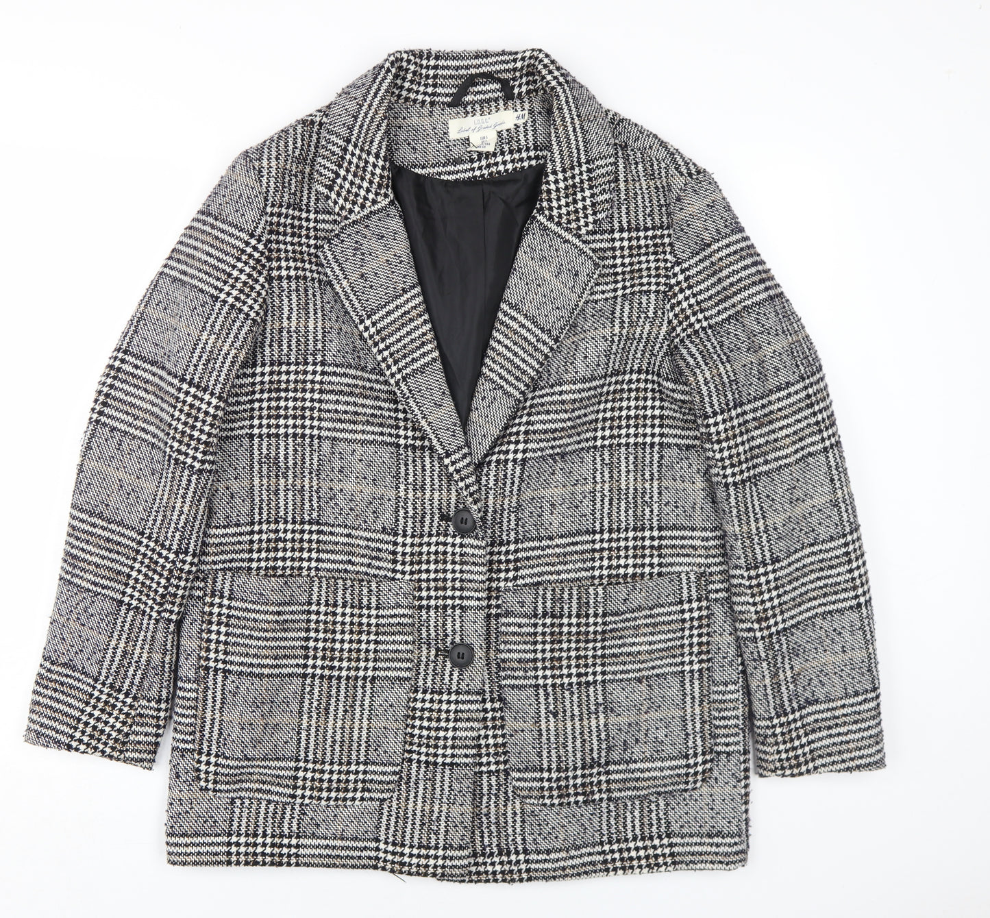 H&M Women's Black Grey Check Blazer Size S