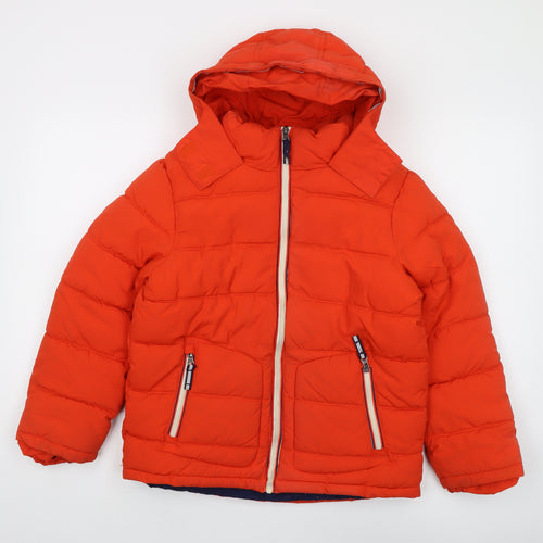 Boden Boys Orange Puffer Jacket, 11-12 Years, Hooded, Zipped