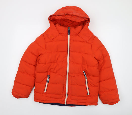 Boden Boys Orange Puffer Jacket, 11-12 Years, Hooded, Zipped