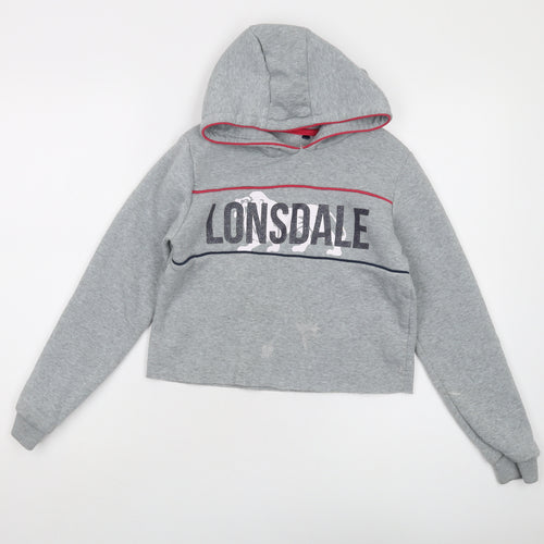 Lonsdale Girls Grey Pullover Hoodie Size 11-12 Logo Design