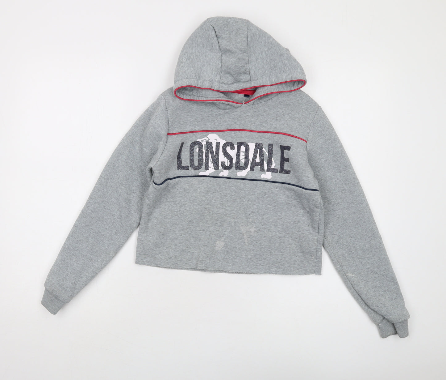 Lonsdale Girls Grey Pullover Hoodie Size 11-12 Logo Design